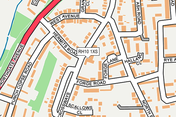 RH10 1XS map - OS OpenMap – Local (Ordnance Survey)