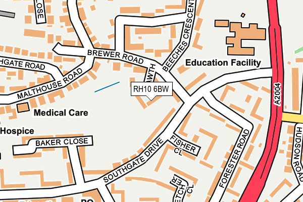 RH10 6BW map - OS OpenMap – Local (Ordnance Survey)