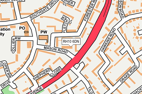 RH10 6DN map - OS OpenMap – Local (Ordnance Survey)