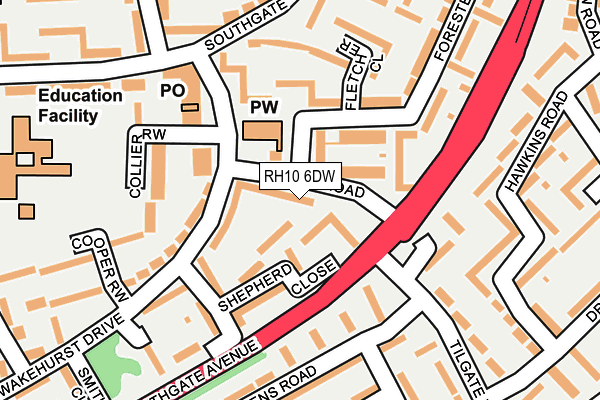 RH10 6DW map - OS OpenMap – Local (Ordnance Survey)