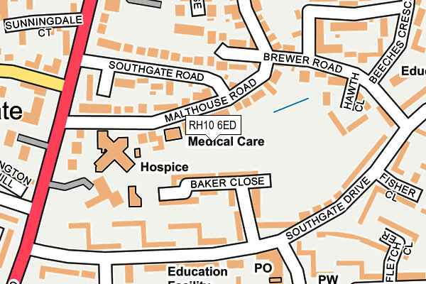 RH10 6ED map - OS OpenMap – Local (Ordnance Survey)