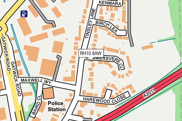 RH10 8AW map - OS OpenMap – Local (Ordnance Survey)
