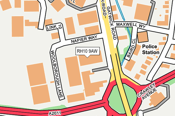 RH10 9AW map - OS OpenMap – Local (Ordnance Survey)