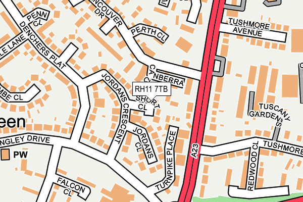 RH11 7TB map - OS OpenMap – Local (Ordnance Survey)