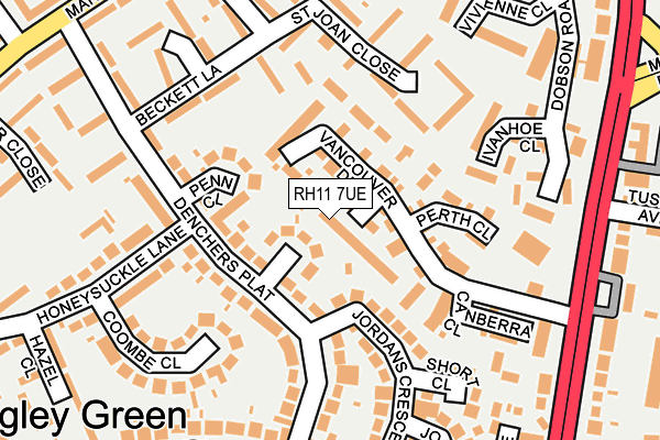 RH11 7UE map - OS OpenMap – Local (Ordnance Survey)