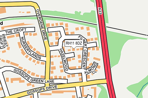 RH11 8DZ map - OS OpenMap – Local (Ordnance Survey)