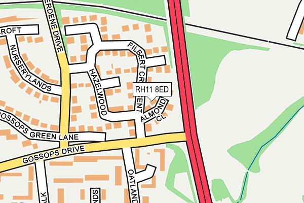 RH11 8ED map - OS OpenMap – Local (Ordnance Survey)