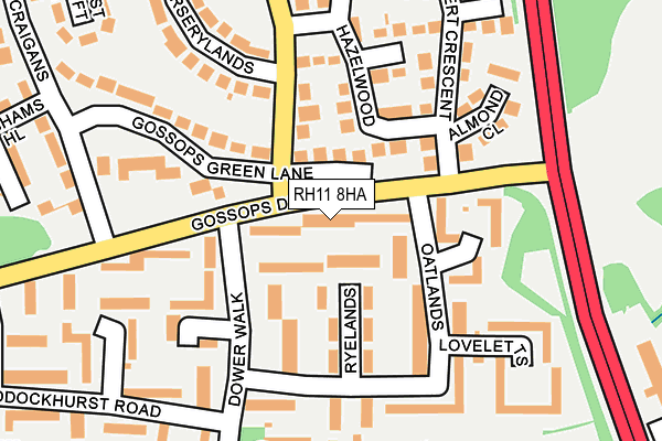 RH11 8HA map - OS OpenMap – Local (Ordnance Survey)