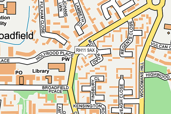 RH11 9AX map - OS OpenMap – Local (Ordnance Survey)