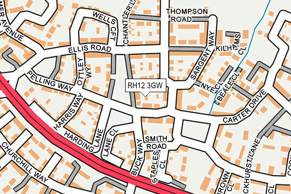 RH12 3GW map - OS OpenMap – Local (Ordnance Survey)