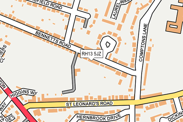 RH13 5JZ map - OS OpenMap – Local (Ordnance Survey)