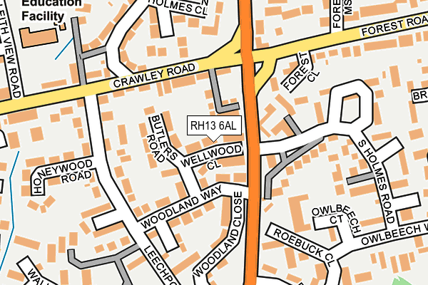 RH13 6AL map - OS OpenMap – Local (Ordnance Survey)