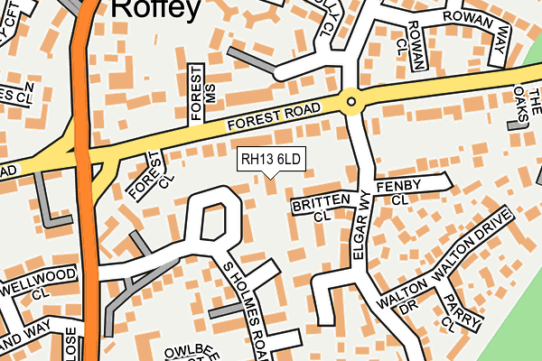 RH13 6LD map - OS OpenMap – Local (Ordnance Survey)