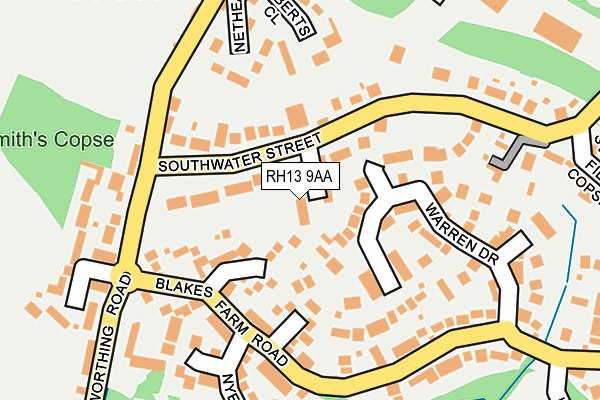 RH13 9AA map - OS OpenMap – Local (Ordnance Survey)