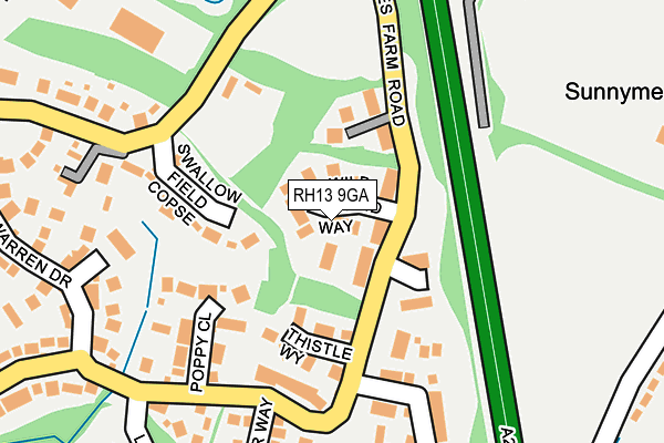 RH13 9GA map - OS OpenMap – Local (Ordnance Survey)