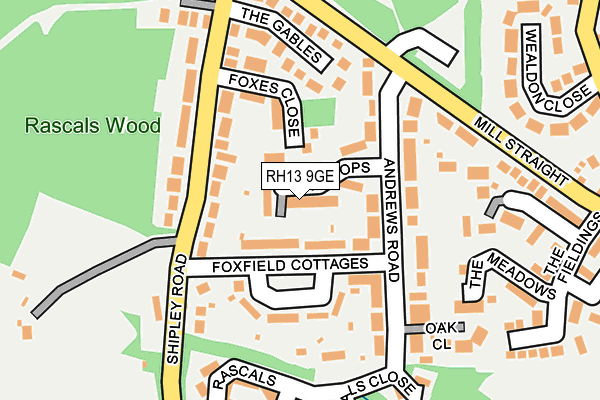 RH13 9GE map - OS OpenMap – Local (Ordnance Survey)