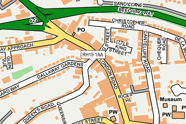 RH19 1AA map - OS OpenMap – Local (Ordnance Survey)