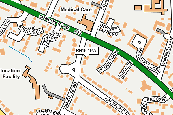 RH19 1PW map - OS OpenMap – Local (Ordnance Survey)