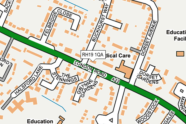 RH19 1QA map - OS OpenMap – Local (Ordnance Survey)