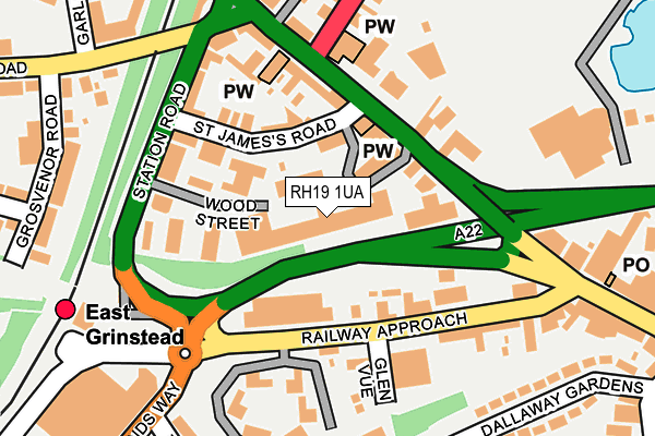 RH19 1UA map - OS OpenMap – Local (Ordnance Survey)