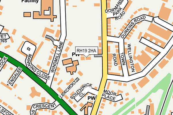 RH19 2HA map - OS OpenMap – Local (Ordnance Survey)