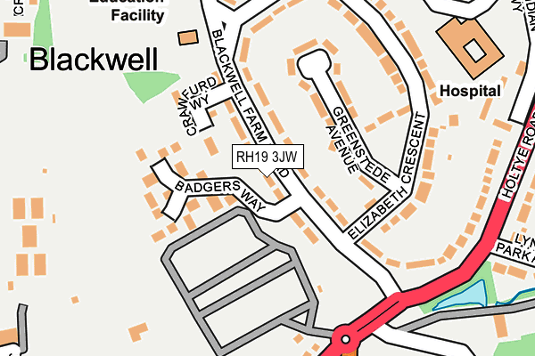 RH19 3JW map - OS OpenMap – Local (Ordnance Survey)