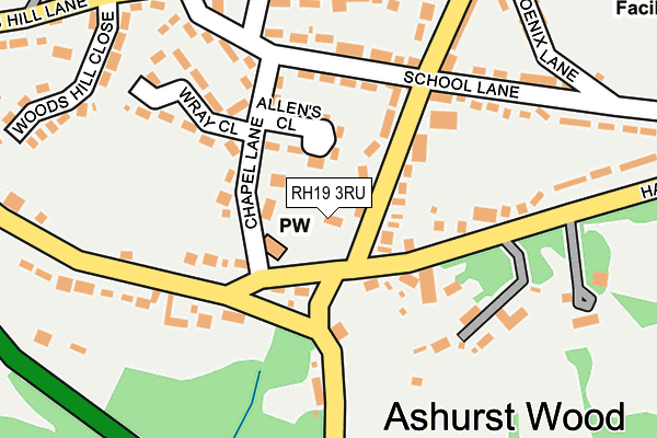 RH19 3RU map - OS OpenMap – Local (Ordnance Survey)