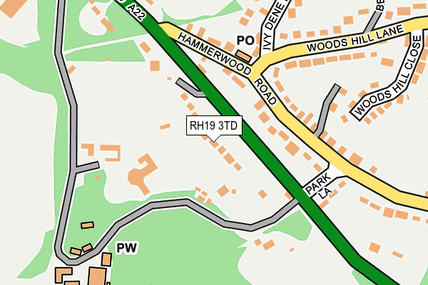 RH19 3TD map - OS OpenMap – Local (Ordnance Survey)