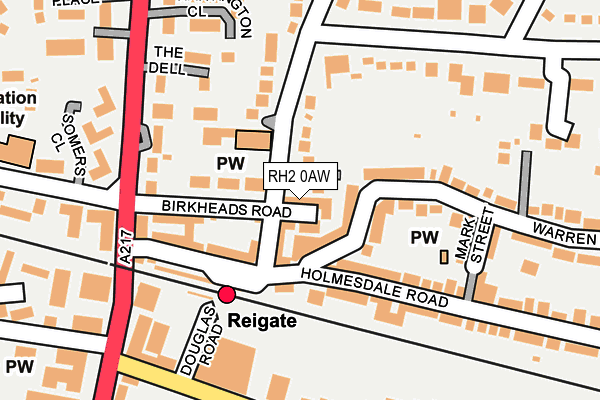 RH2 0AW map - OS OpenMap – Local (Ordnance Survey)