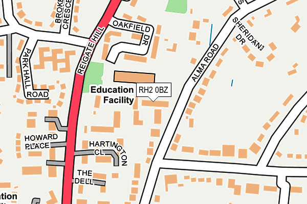 RH2 0BZ map - OS OpenMap – Local (Ordnance Survey)