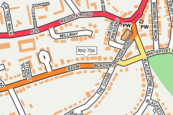 RH2 7DA map - OS OpenMap – Local (Ordnance Survey)