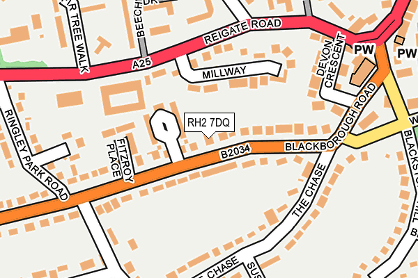 RH2 7DQ map - OS OpenMap – Local (Ordnance Survey)