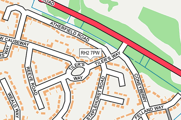 RH2 7PW map - OS OpenMap – Local (Ordnance Survey)