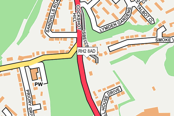 RH2 8AD map - OS OpenMap – Local (Ordnance Survey)