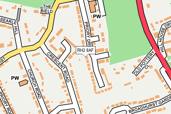RH2 8AF map - OS OpenMap – Local (Ordnance Survey)