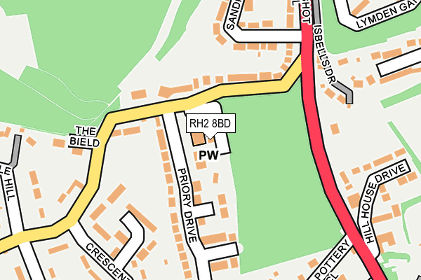 RH2 8BD map - OS OpenMap – Local (Ordnance Survey)