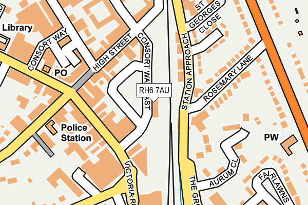 RH6 7AU map - OS OpenMap – Local (Ordnance Survey)