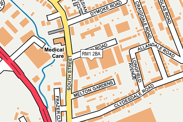 RM1 2BA map - OS OpenMap – Local (Ordnance Survey)