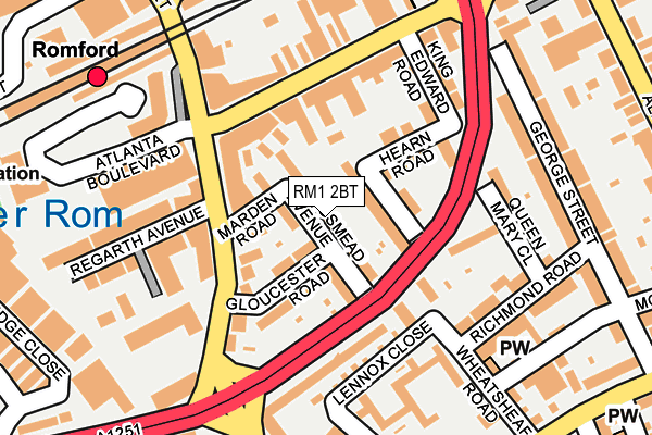 RM1 2BT map - OS OpenMap – Local (Ordnance Survey)
