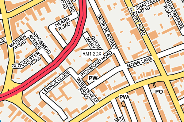 RM1 2DX map - OS OpenMap – Local (Ordnance Survey)