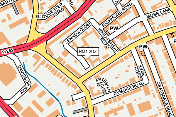 RM1 2DZ map - OS OpenMap – Local (Ordnance Survey)