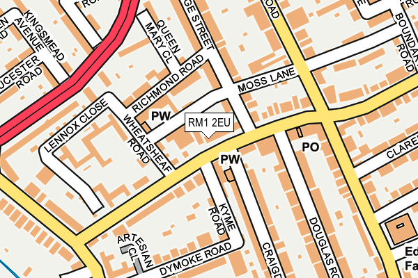 RM1 2EU map - OS OpenMap – Local (Ordnance Survey)