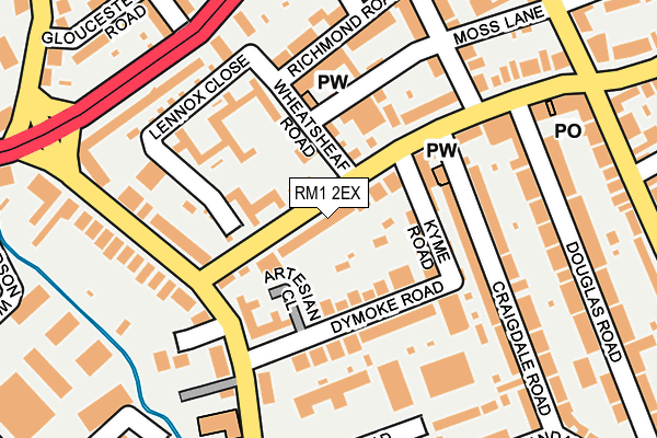 RM1 2EX map - OS OpenMap – Local (Ordnance Survey)