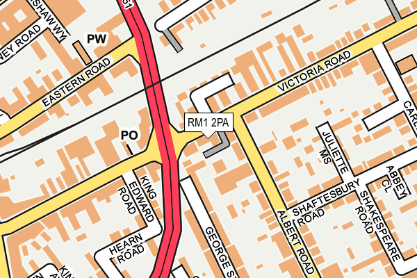 RM1 2PA map - OS OpenMap – Local (Ordnance Survey)