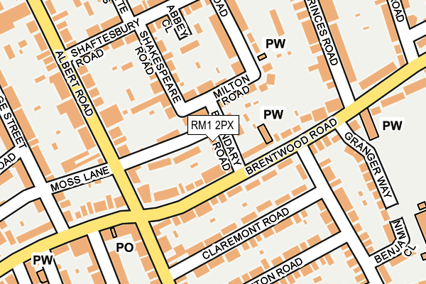 RM1 2PX map - OS OpenMap – Local (Ordnance Survey)