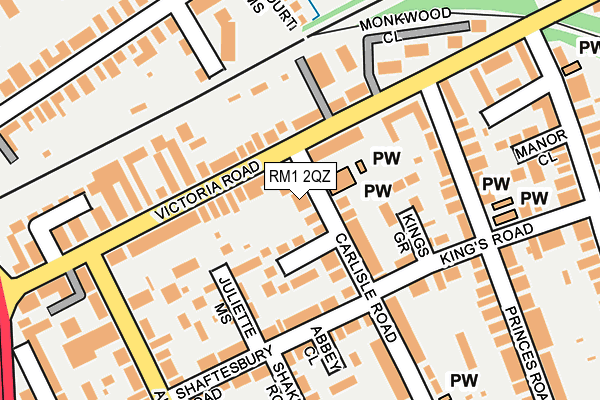 RM1 2QZ map - OS OpenMap – Local (Ordnance Survey)