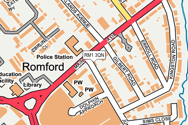 RM1 3QN map - OS OpenMap – Local (Ordnance Survey)