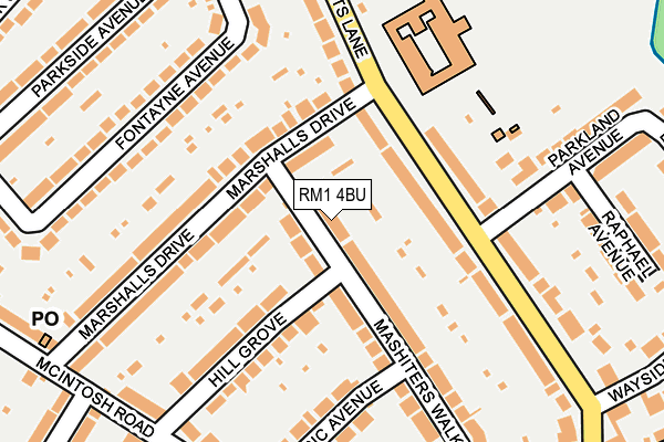 RM1 4BU map - OS OpenMap – Local (Ordnance Survey)
