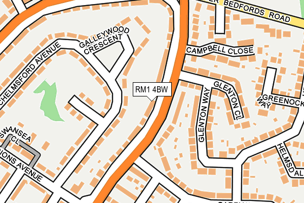 RM1 4BW map - OS OpenMap – Local (Ordnance Survey)