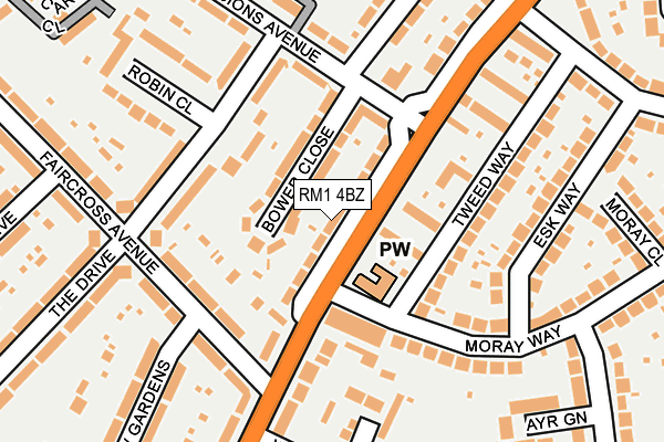 RM1 4BZ map - OS OpenMap – Local (Ordnance Survey)
